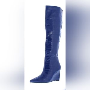 Beautiful Blue Faux Crocodile Women's Boot with a platform 3 inch heel height